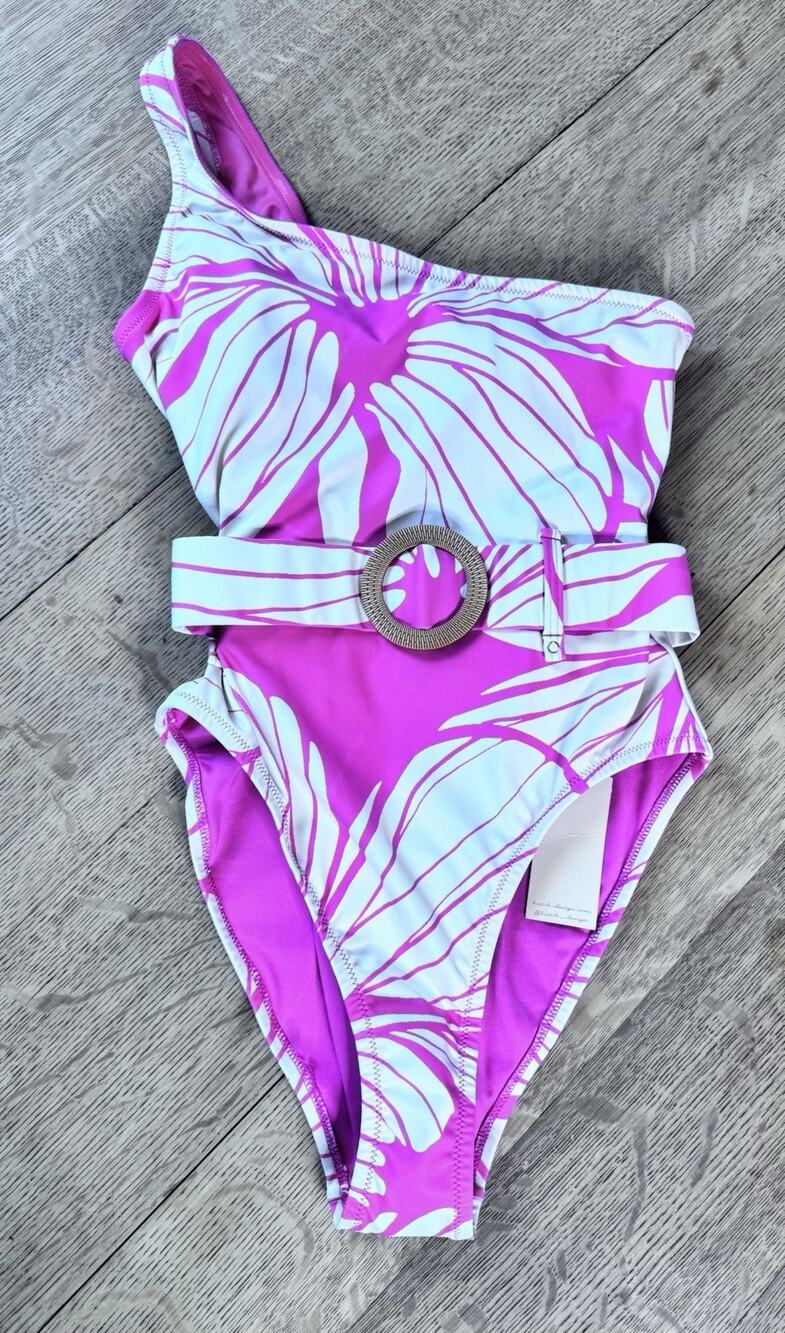 Hutch NWT Bea One-piece Swimsuit Women's SZ L Pink & White One Shoulder Floral